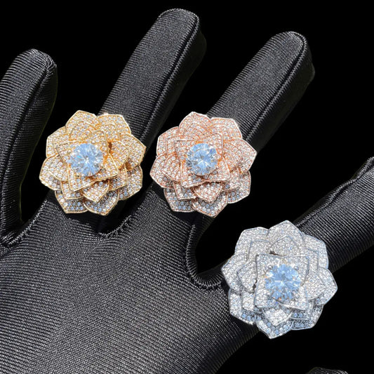 Rose Flower Iced Out Ring